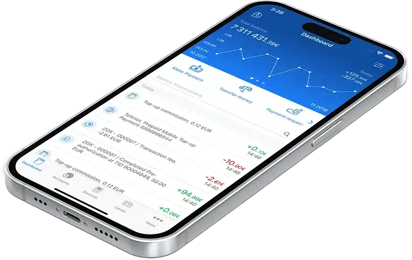 Smartphone affichant la gestion du compte myPOS